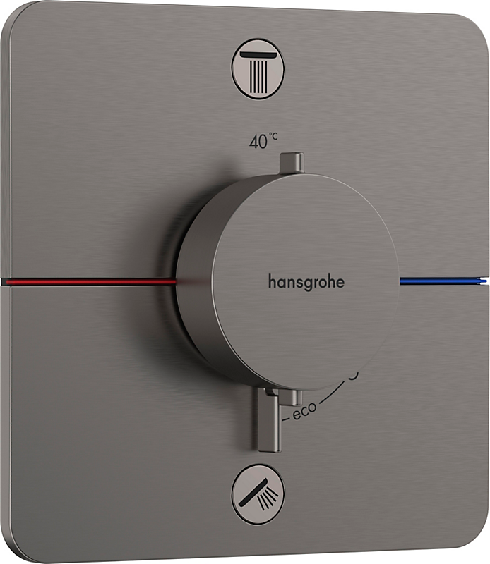 hansgrohe ShowerSelect Comfort Q termostat til indbygning med afspærring til 2 udtag. Børstet sort krom PVD