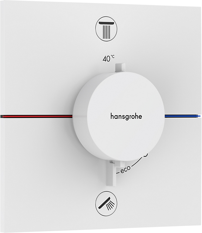 hansgrohe ShowerSelect Comfort E termostat til indbygning med afspærring til 2 udtag. Mat hvid