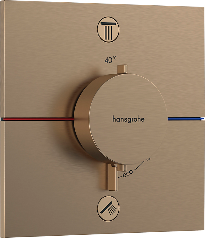 hansgrohe ShowerSelect Comfort E termostat til indbygning med afspærring til 2 udtag. Børstet bronze PVD