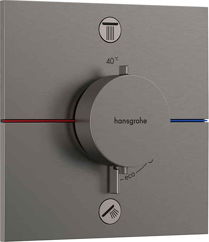 hansgrohe ShowerSelect Comfort E termostat til indbygning med afspærring til 2 udtag. Børstet sort krom PVD