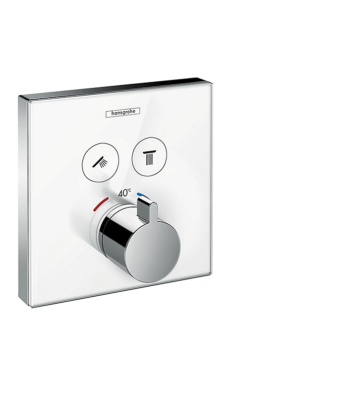 hansgrohe ShowerSelect termostatarmatur med afspærring til 2 udtag. 155x155 hvid/krom