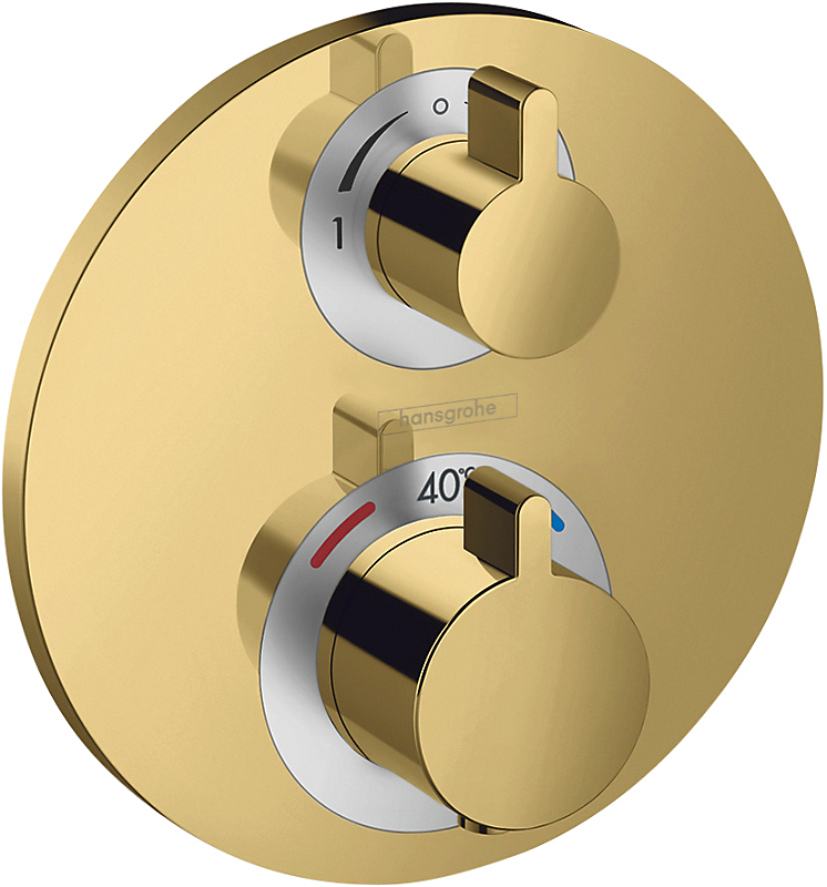 hansgrohe Ecostat S termostatarmatur til indbygning med afspærring og omskifter til 2 udtag, poleret guld-optik