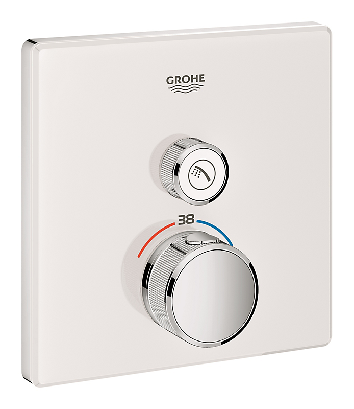 GROHE SmartControl termostatarmatur til indbygning med en ventil. Hvidt glas 1SC