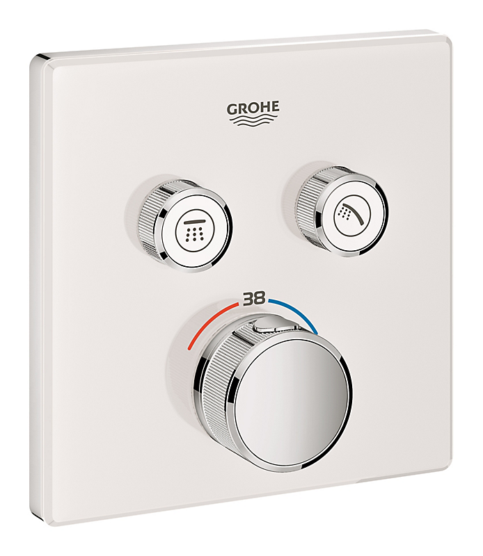 GROHE SmartControl termostatarmatur til indbygning med to ventiler. Hvidt glas 2SC