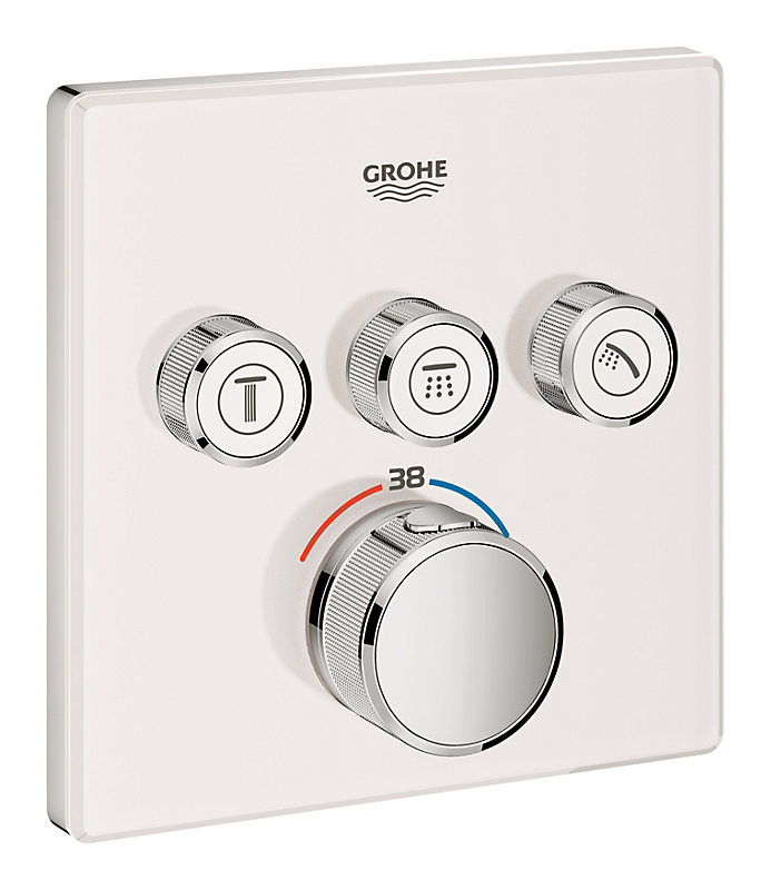 GROHE SmartControl termostatarmatur til indbygning med tre ventiler. Hvidt glas 3SC