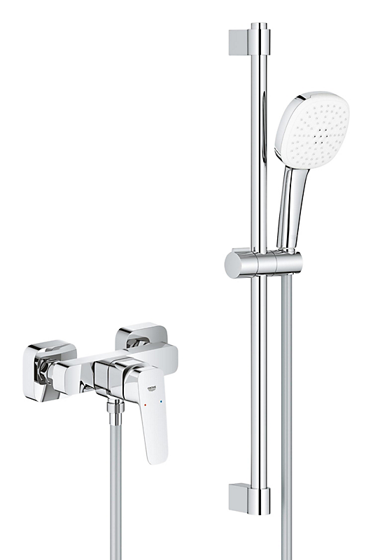 GROHE Cubeo Brusearmatur & brusestangssæt. Krom Holdersæt