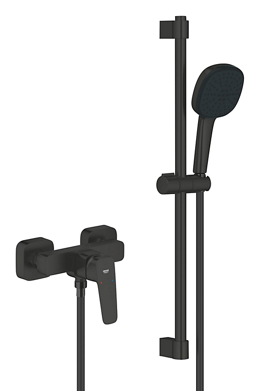 GROHE Cubeo Brusearmatur & brusestangssæt. Sort Holdersæt