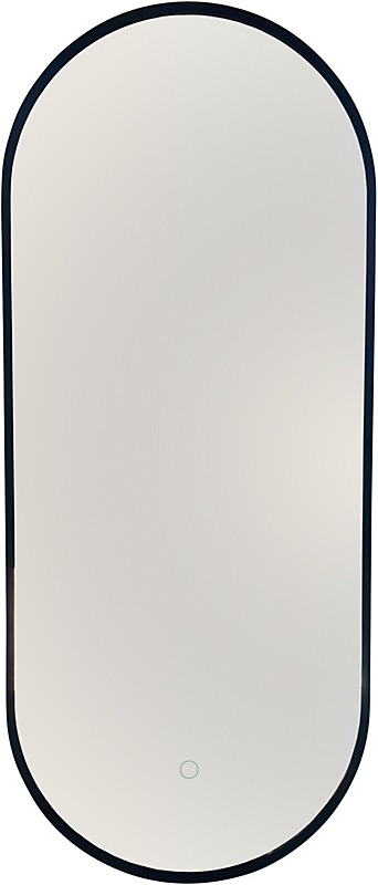 Kriss spejl med lys ovalt 900x380mm med matsort aluramme & bagbelysning