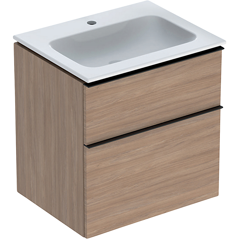 GEBERIT Icon møbelpakke 600x480x630mm 2skuffer eg natur melamin træstruktur, keratect, greb pulverlakeret mat