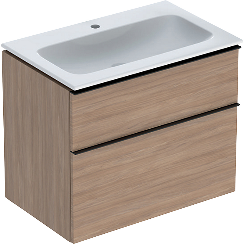 GEBERIT Icon møbelpakke 750x480x630mm 2skuffer eg natur melamin træstruktur, keratect, greb lava pulverlakeret mat