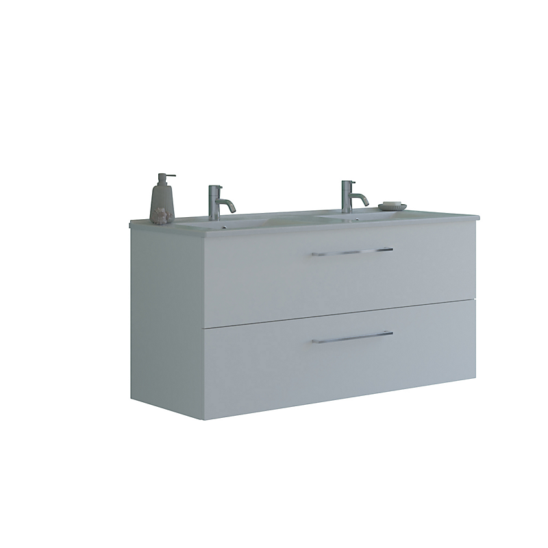 Dansani Mido møbelpakke 121cm dobbel vask med 2 skuffer, Amber vask, hvid mat