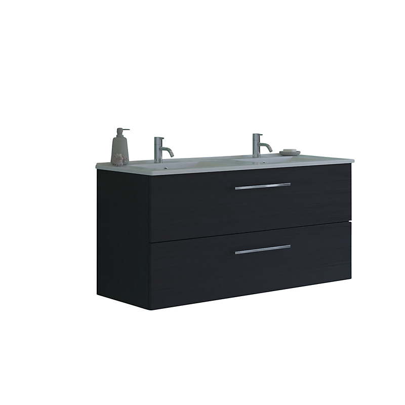 Dansani Mido møbelpakke 121cm dobbel vask med 2 skuffer, Amber vask, sort