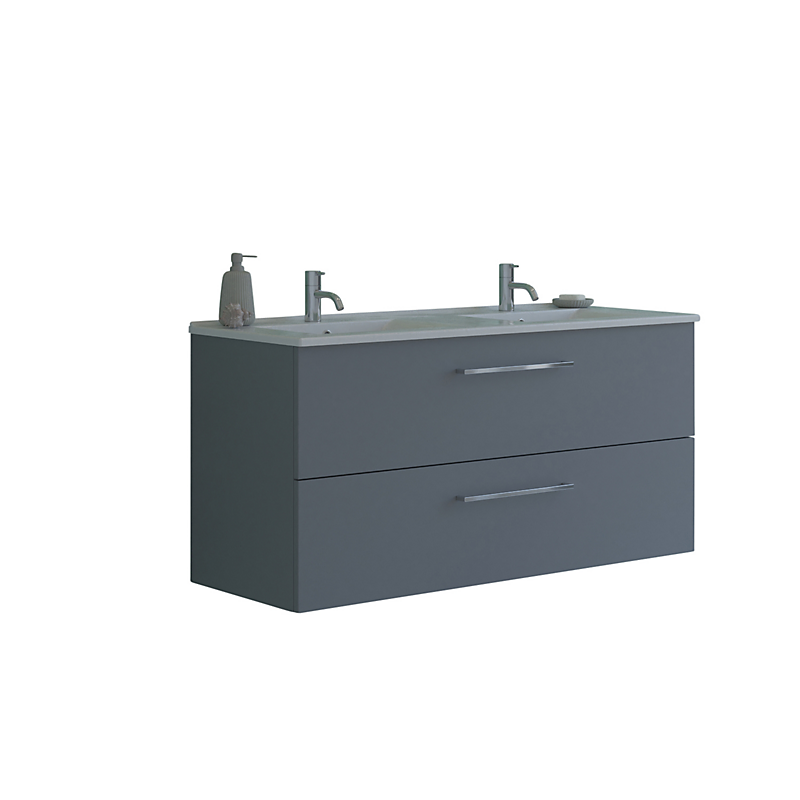 Dansani Mido møbelpakke 121cm dobbel vask med 2 skuffer, Amber vask, grå mat