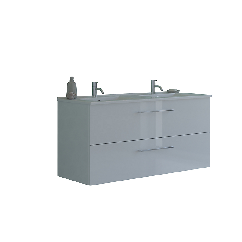 Dansani Mido møbelpakke 121cm dobbel vask med 2 skuffer, Amber vask, hvid højglans