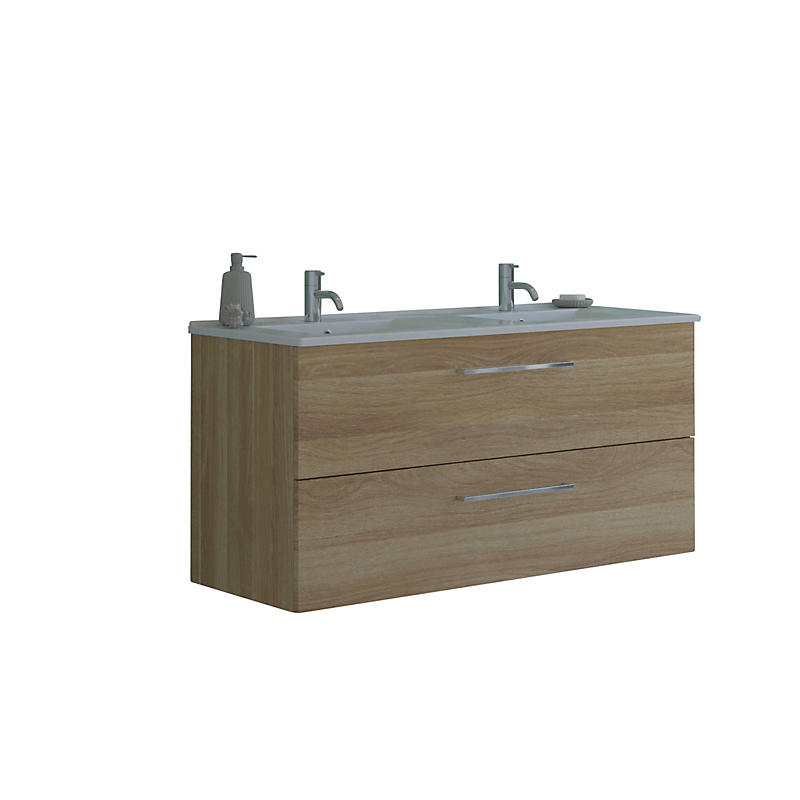 Dansani Mido møbelpakke 121cm dobbel vask med 2 skuffer, Amber vask, varm eg