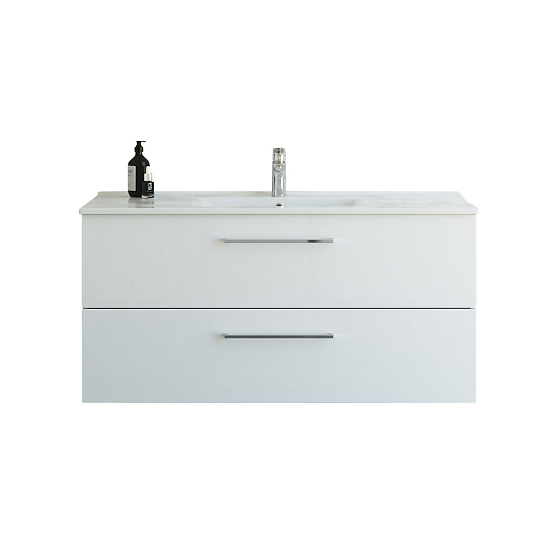 Dansani Mido+ 121 cm møbelpakke med 2 skuffer og Amber vask. Hvid højglans