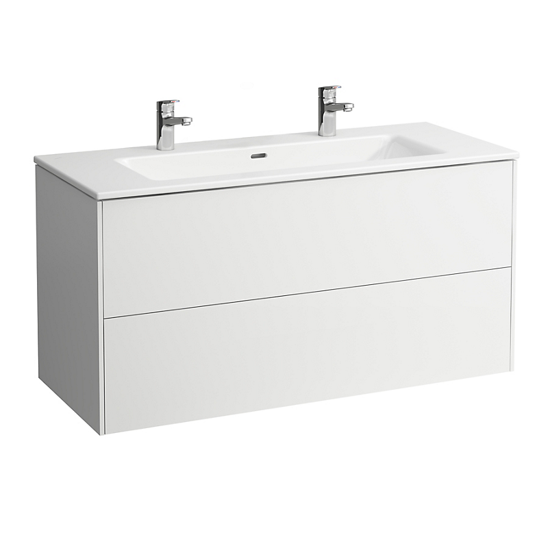 Laufen base møbel pakke 120 mm. Med Pro s slim håndvask med 2 hanehuller. Mat hvid