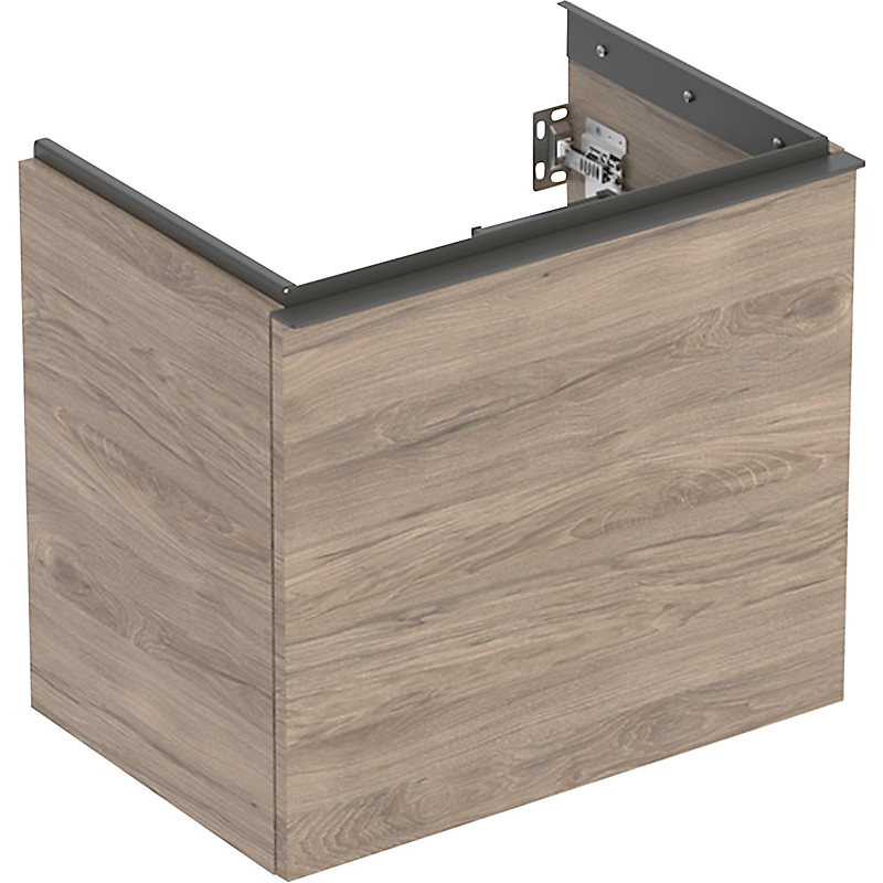 GEBERIT Acanto underskab 592x535mm til håndvask, med en skuffe & en indvendig skuffe, Nøddetræ hickory / melamin træstruktur