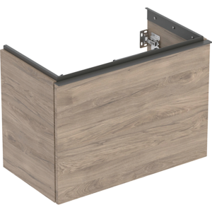 GEBERIT Acanto underskab 740x535mm til håndvask, med en skuffe & en indvendig skuffe, Nøddetræ hickory / melamin træstruktur