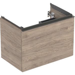 GEBERIT Acanto underskab 740x541mm til håndvask, med en skuffe & en indvendig skuffe Bredde. Nøddetræ hickory / melamin træstruktur