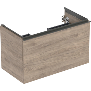 GEBERIT Acanto underskab 888x541mm til håndvask, med en skuffe & en indvendig skuffe Bredde. Nøddetræ hickory / melamin træstruktur