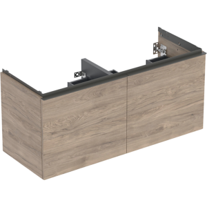 GEBERIT Acanto underskab 1184x541mm til dobbelthåndvask, med to skuffer & to indvendige skuffer. Nøddetræ hickory / melamin træstruktur