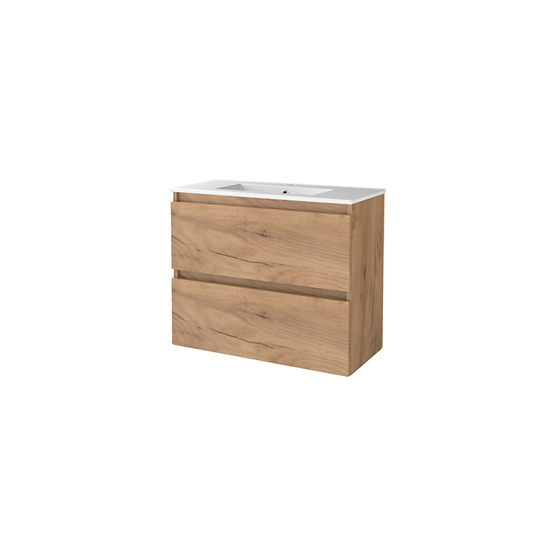 Sanibell Basicline møbelsæt med håndvask. 80x39cm kompakt, grebsfri. Whiskey eg