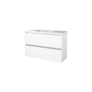 Sanibell Basicline møbelsæt med håndvask. 100x39cm kompakt, grebsfri. Hvid højglans