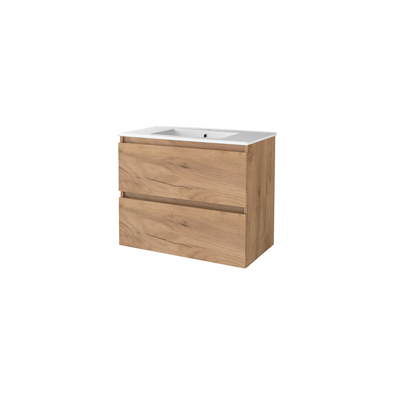 Sanibell Basicline møbelsæt med håndvask. 80x46cm, grebsfri. Whiskey eg