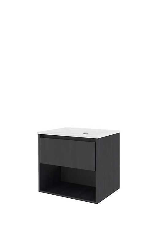 Sanibell Proline møbelsæt 61x46 sort eg, 1 skuffe & 1 åben hylde