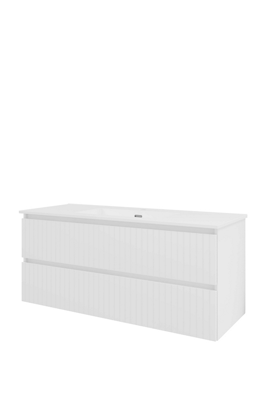 Sanibell Proline møbelsæt 121x46cm hvid højglans, 2 softclose skuffer