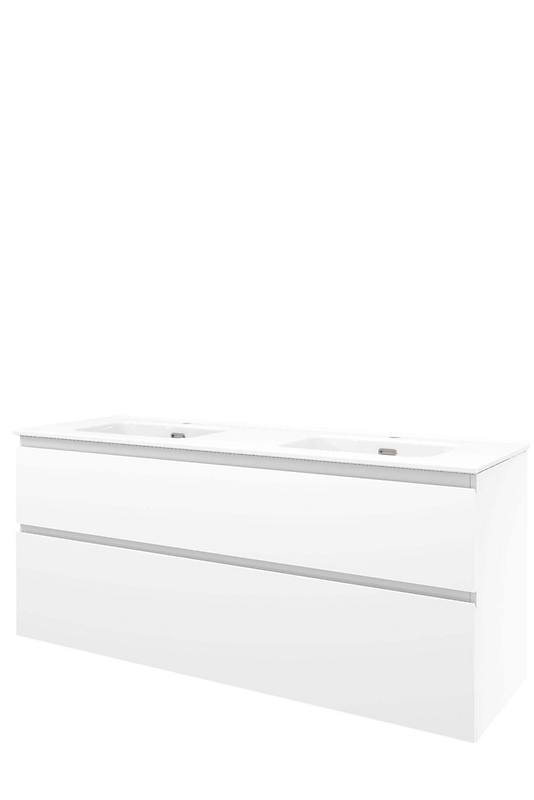 Sanibell Proline møbelsæt 141x46cm hvid højglans, 2 softclose skuffer