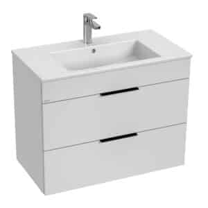 Jika Cube møbelpakke 800x430mm, 2 skuffer, sorte greb, hvid semiglans