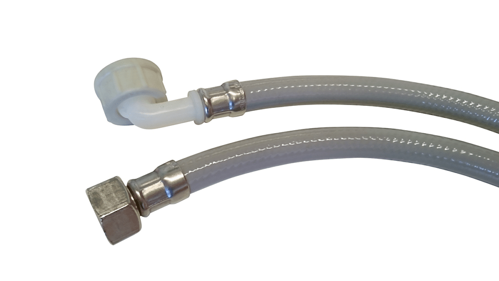 Neoperl tilløbsslange 2500 mm af pvc 12 oml. X 34 vinkel. Til koldt vand