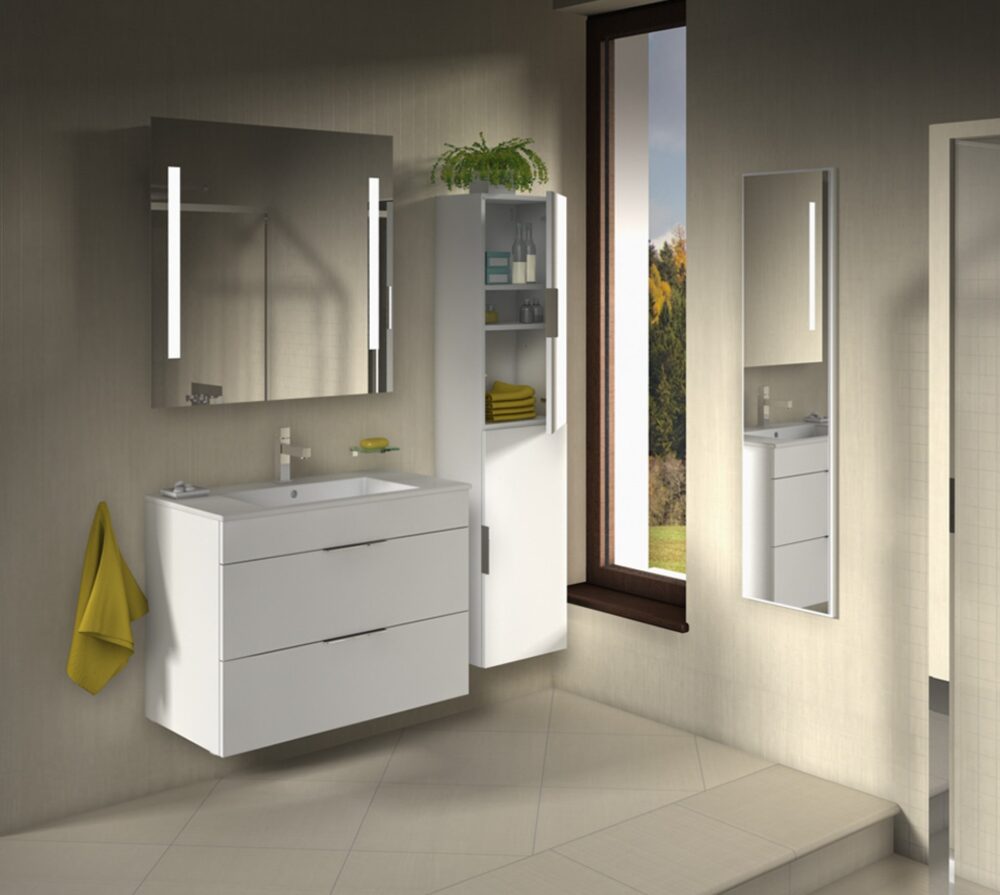 Jika cube møbelpakke 800x430mm, 2 skuffer, sorte greb, hvid semiglans
