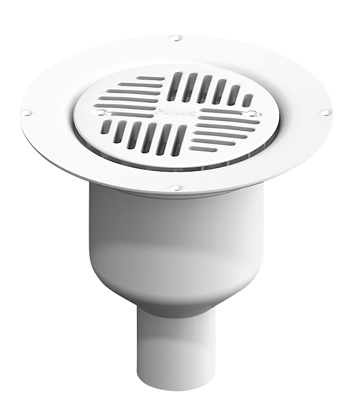 Purus Mini Brage gulvafløb med lodret 50mm udløb, vandlås. Hvid PP