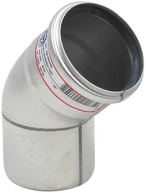 Blücher EuroPipe bøjning 45°. 82 mm. Rustfrit stål