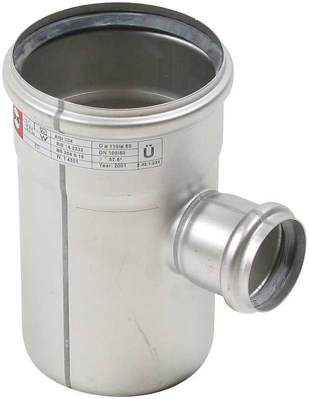 Blücher EuroPipe grenrør 87,5°. 110/50 mm. Rustfrit stål