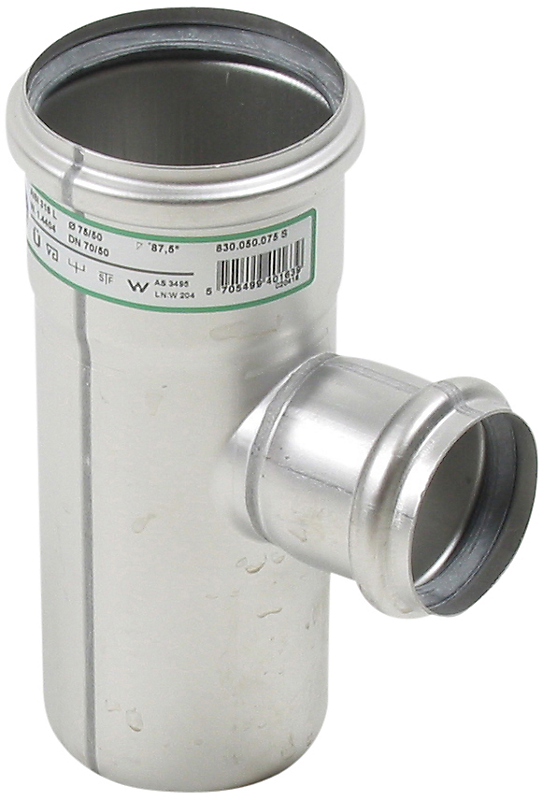 Blücher EuroPipe grenrør 87,5°. 75/50 mm. Rustfrit stål