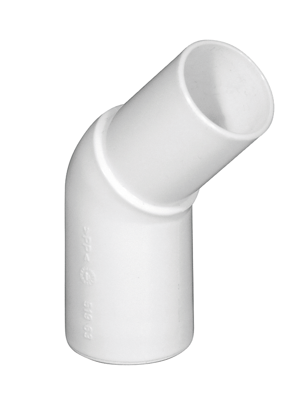 Purus bøjning 45° 32mm spidsende. Hvid