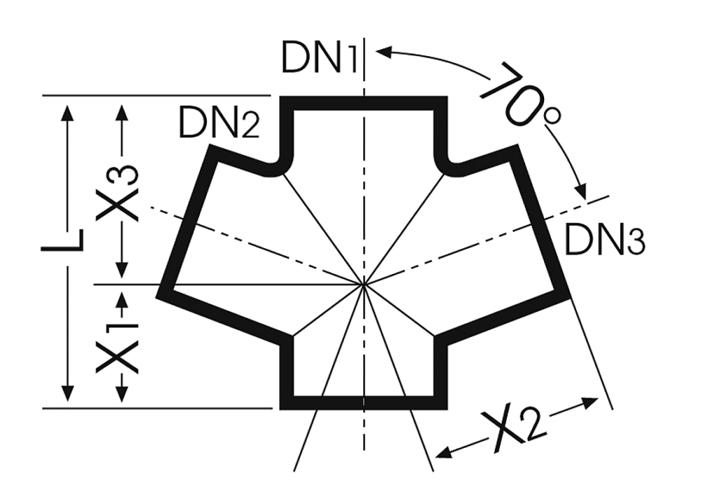 Düker sml dobbelt grenrør 70°. Dn100, rød1
