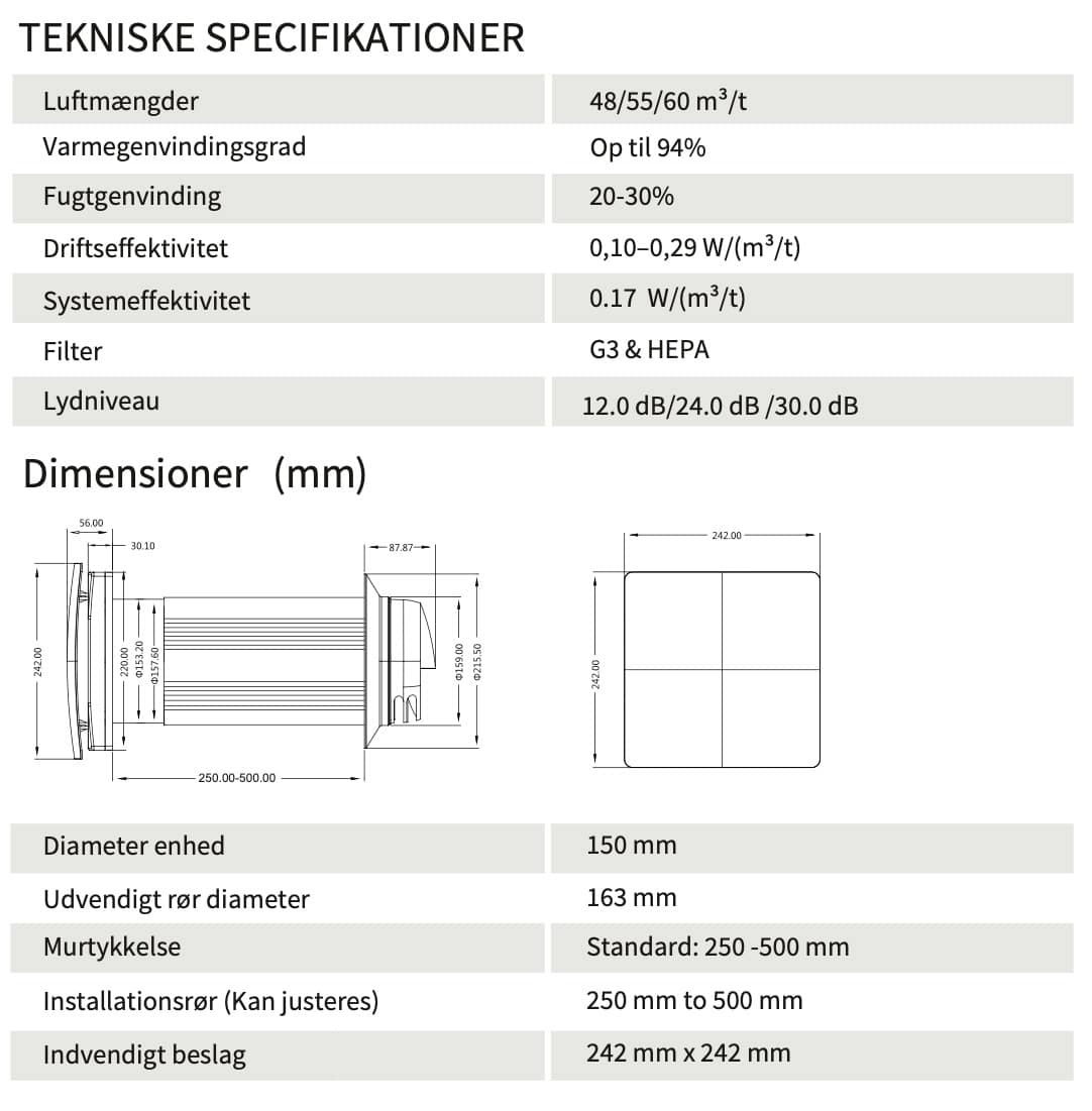 Ventic nova 3. 0 et-rums varmegenvinding